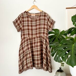 Fashioned by Tuesday of California Muffy Dress Pockets Mix Brown Plaid Size XL?